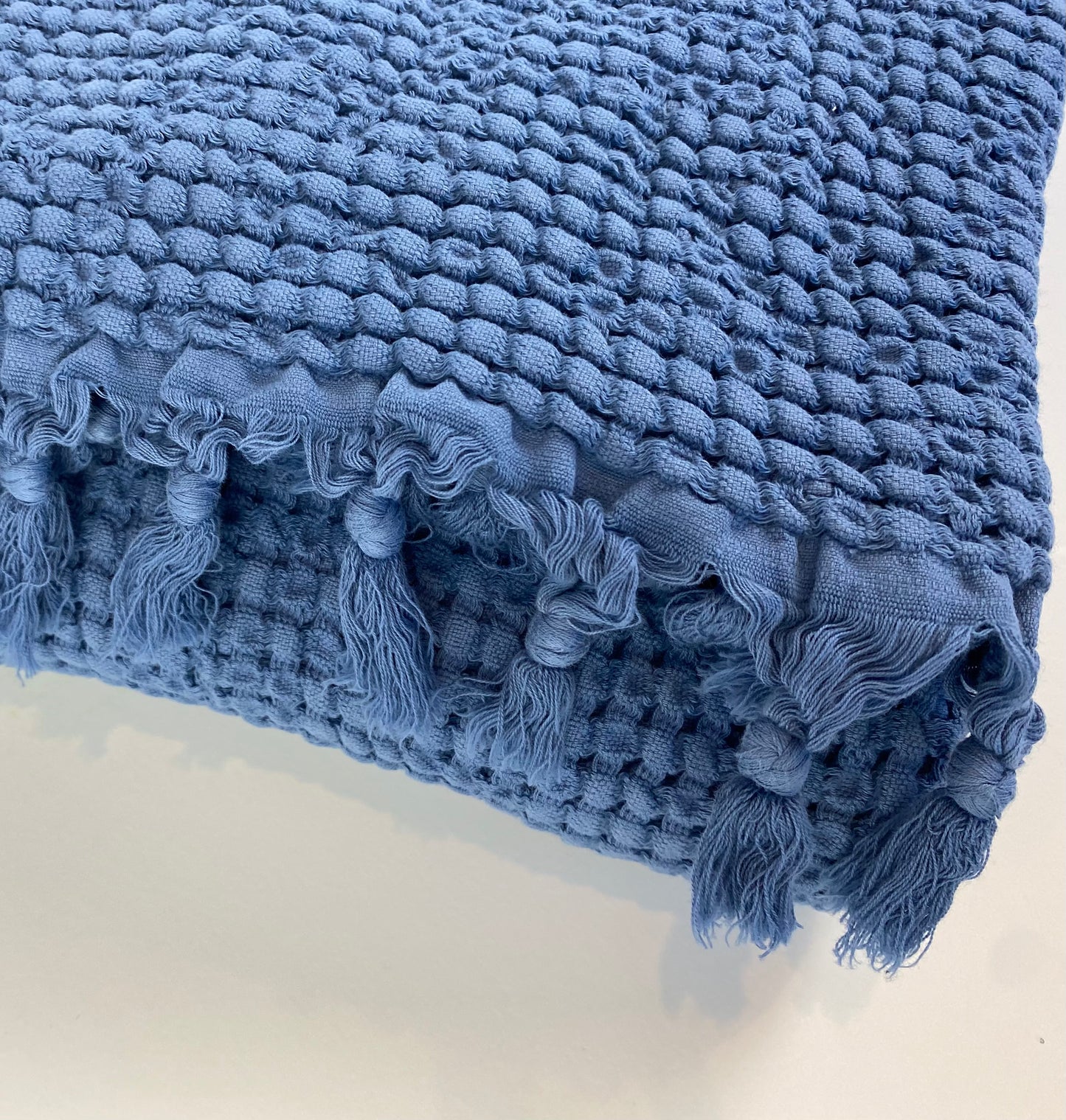 Frankie Waffle Cotton Throw Rug Denim Blue 120x200cm- REDUCED TO CLEAR