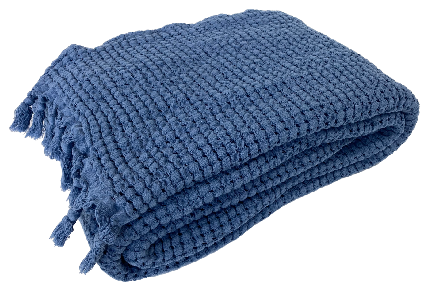 Frankie Waffle Cotton Throw Rug Denim Blue 120x200cm- REDUCED TO CLEAR