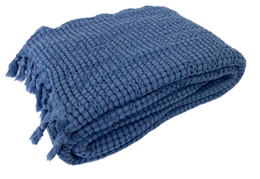 Frankie Waffle Cotton Throw Rug Denim Blue 120x200cm- REDUCED TO CLEAR